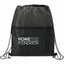 Grid Drawstring Bag with Zip Pocket Full Color - Black - Front