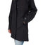 tentree Nimbus Long Waterproof Rain Jacket for Women Embroidery - ten Meteorite Black - Left Angle Detail On Model