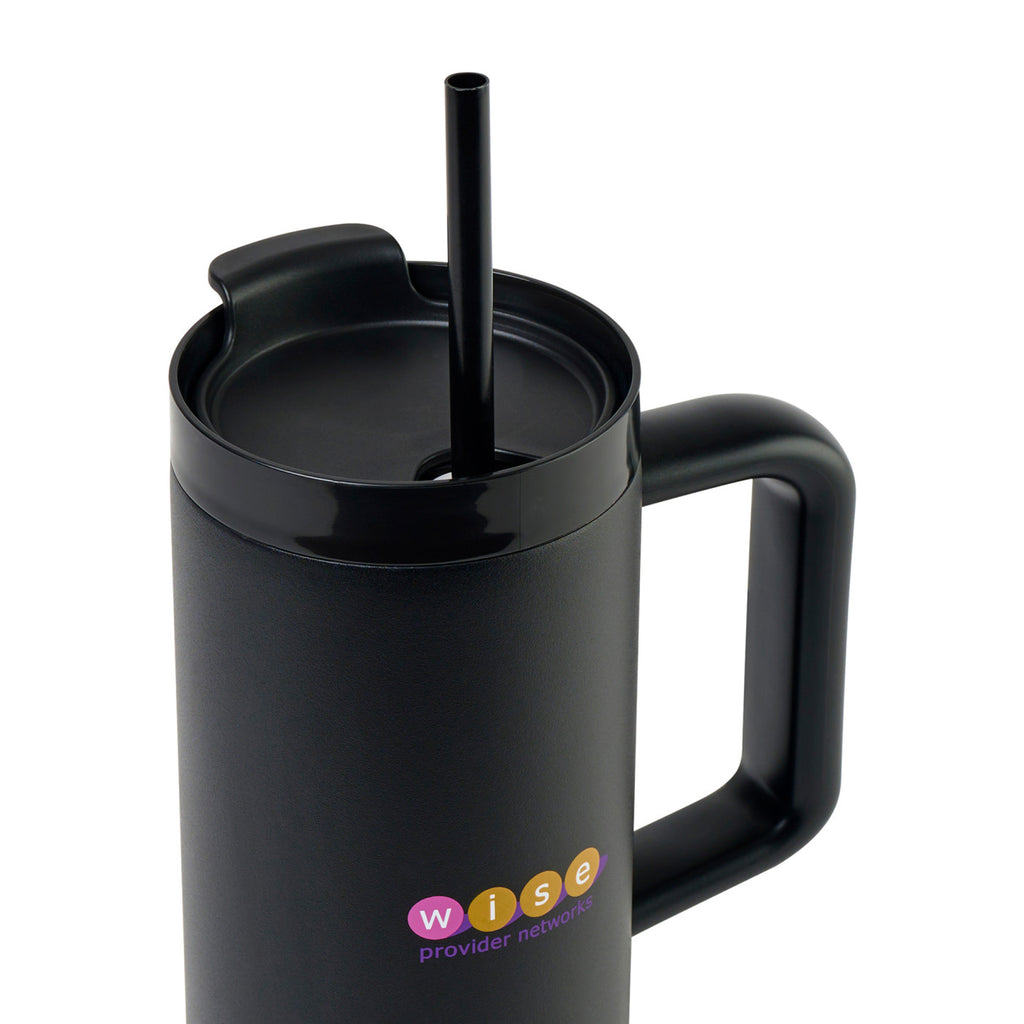 Adrian Travel Tumbler with Handle and Straw, 30 oz Full Color - Black - View 2