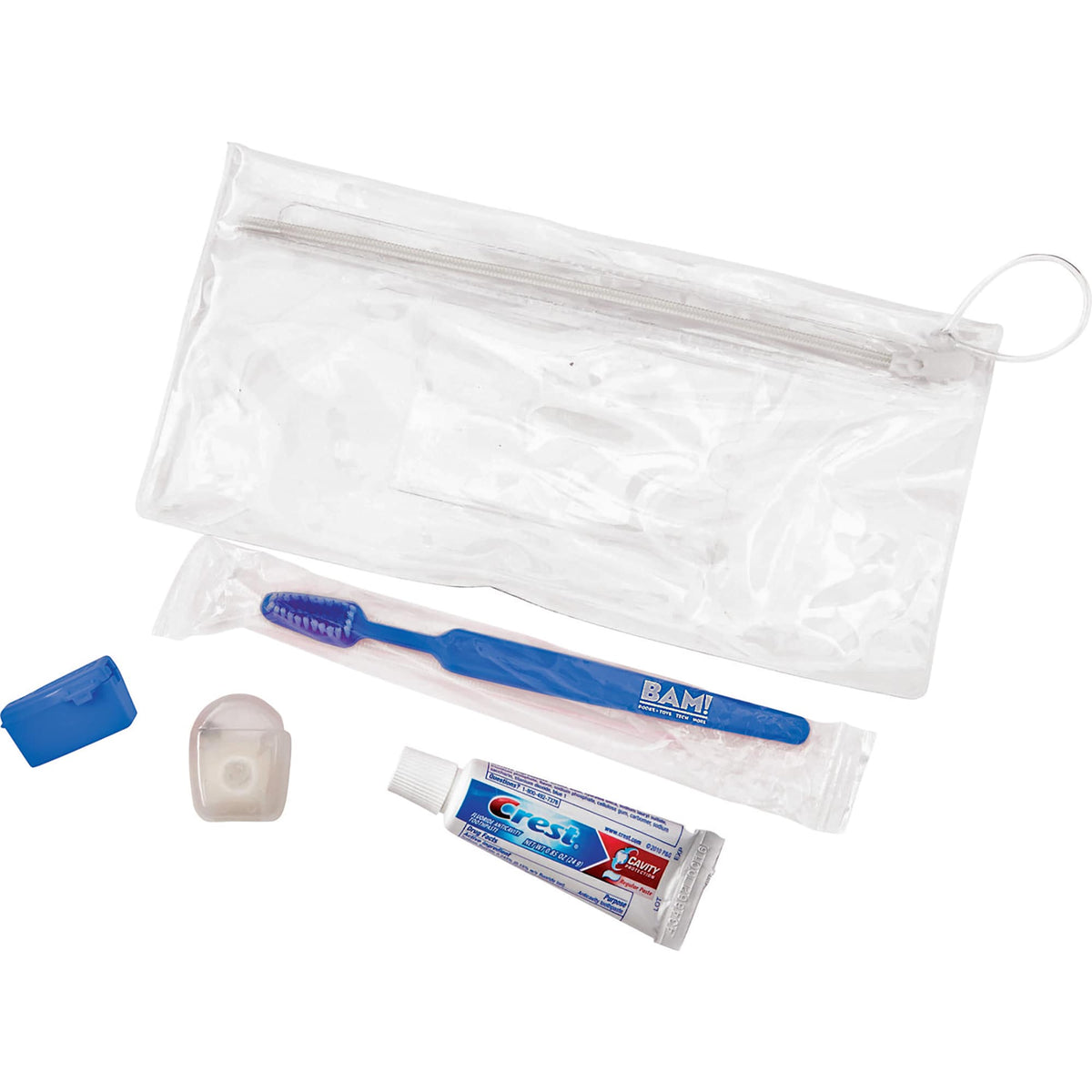 Adult Dental Care Kit with Crest Toothpaste, 5 Pieces - Blue - Left Angle