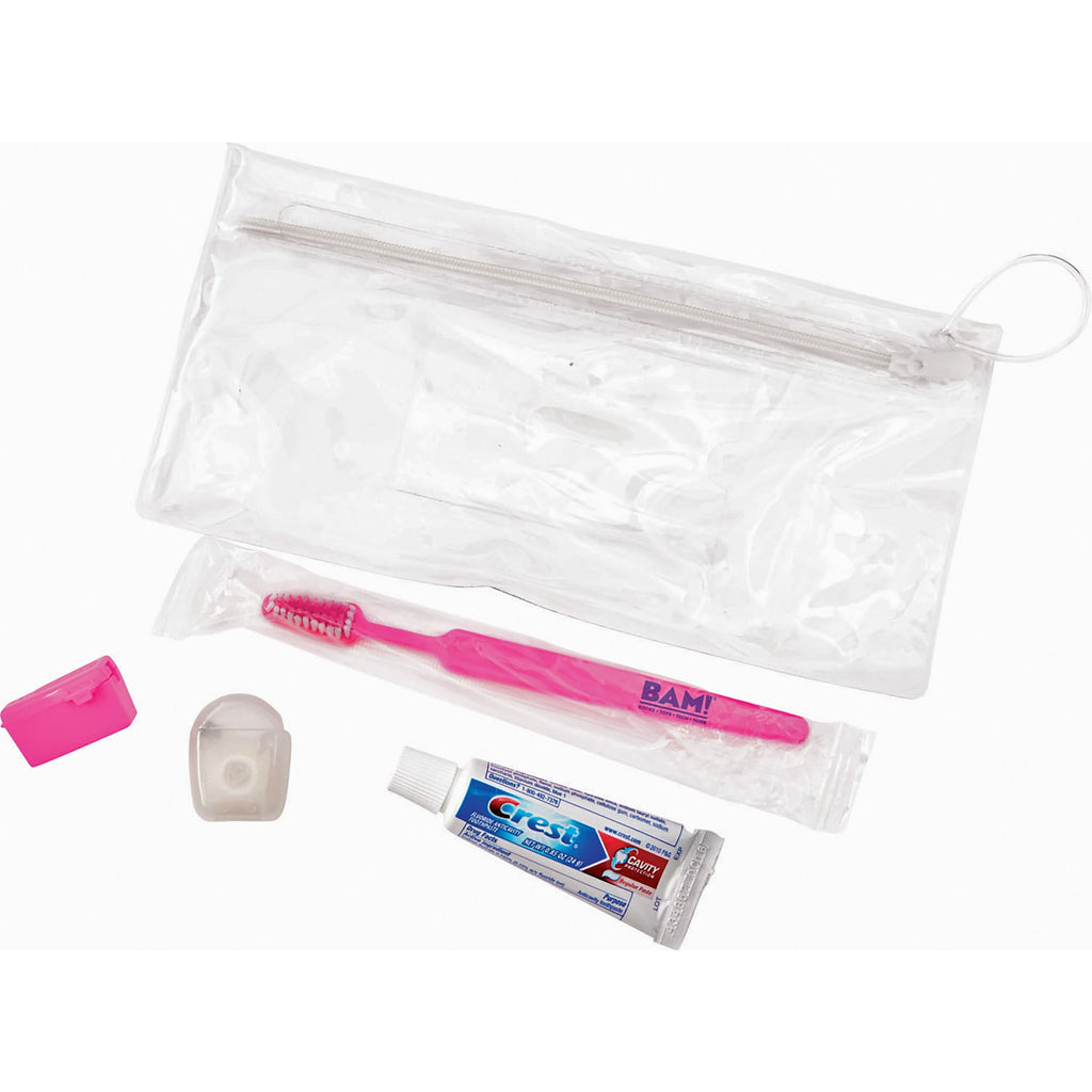 Adult Dental Care Kit with Crest Toothpaste, 5 Pieces - Pink - Left Angle