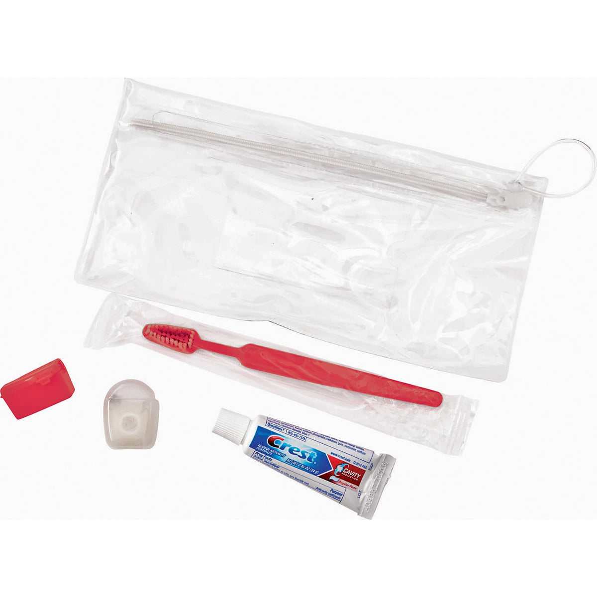 Adult Dental Care Kit with Crest Toothpaste, 5 Pieces - Red - Left Angle 2