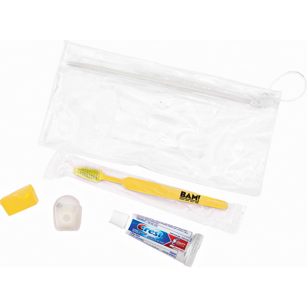 Adult Dental Care Kit with Crest Toothpaste, 5 Pieces - Yellow - Left Angle