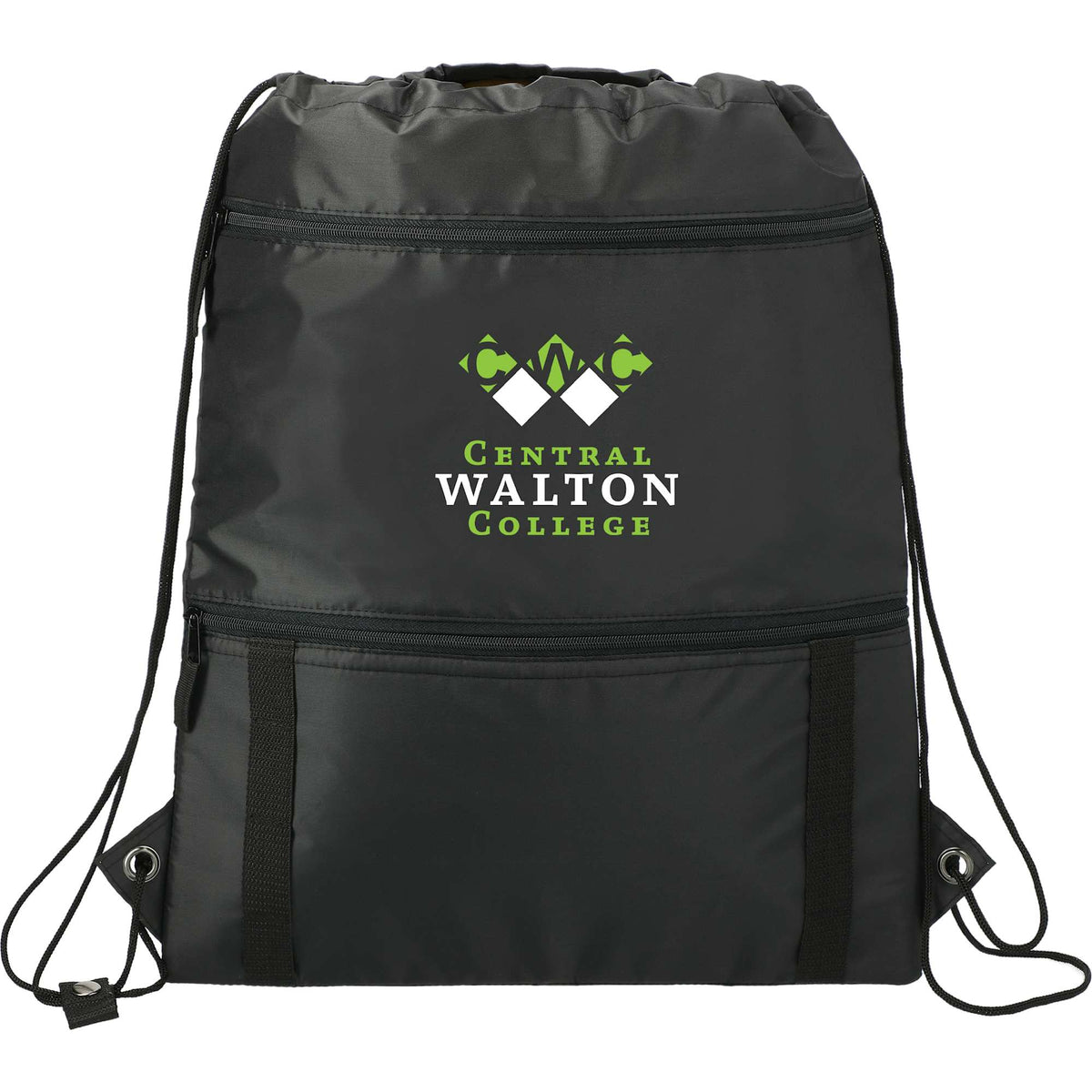 Adventure Drawstring Bag with Insulated Pocket - Black - Front