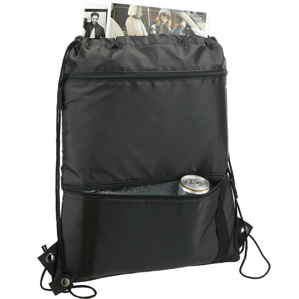 Adventure Drawstring Bag with Insulated Pocket - Black - Right Angle 2