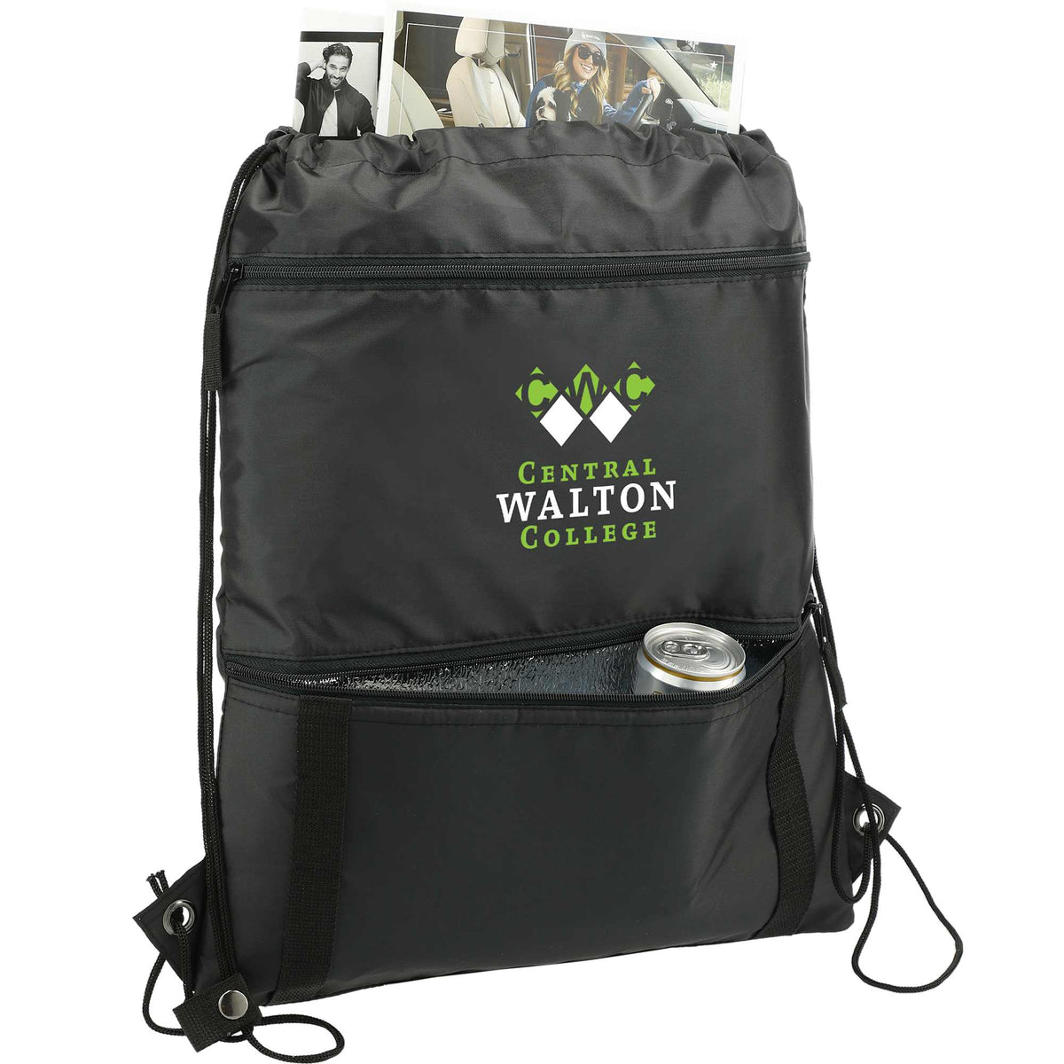 Adventure Drawstring Bag with Insulated Pocket - Black - Right Angle