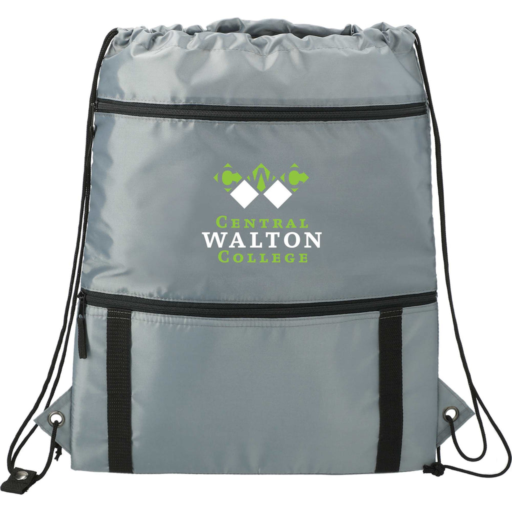 Adventure Drawstring Bag with Insulated Pocket Full Color - Gray - Front
