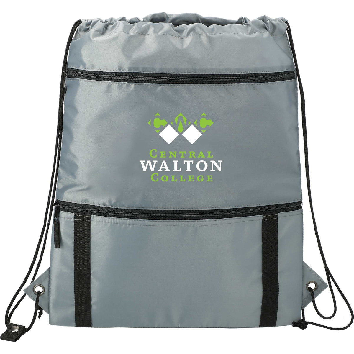 Adventure Drawstring Bag with Insulated Pocket Full Color - Gray - Front