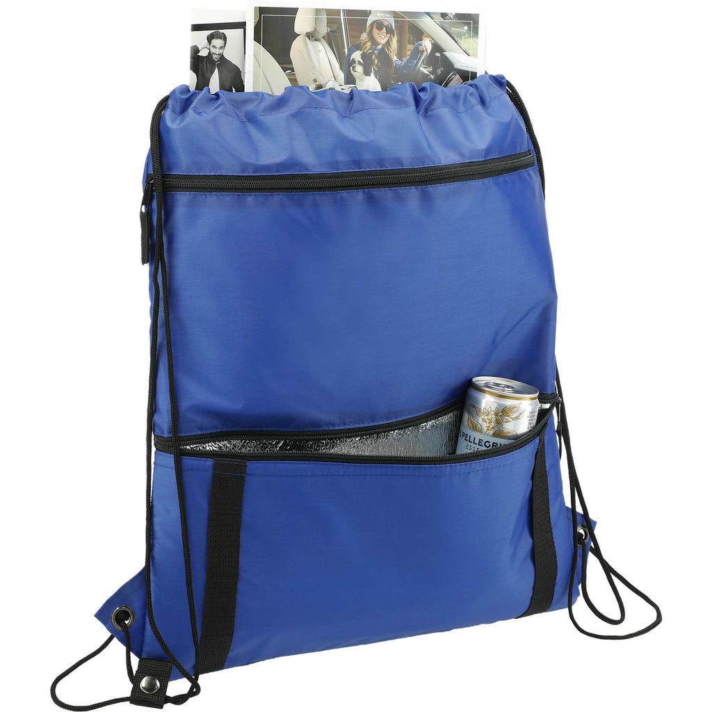 Adventure Drawstring Bag with Insulated Pocket Full Color - Royal - Right Angle 2
