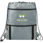 Adventure Drawstring Bag with Insulated Pocket - Gray - Front