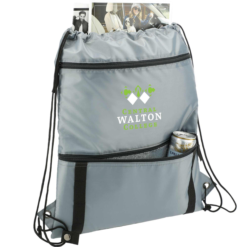 Adventure Drawstring Bag with Insulated Pocket - Gray - Right Angle
