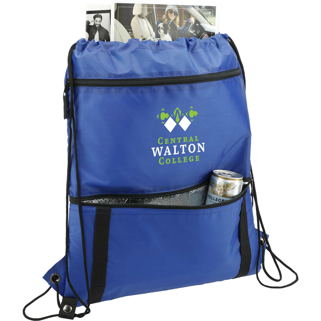 Adventure Drawstring Bag with Insulated Pocket - Royal - Right Angle