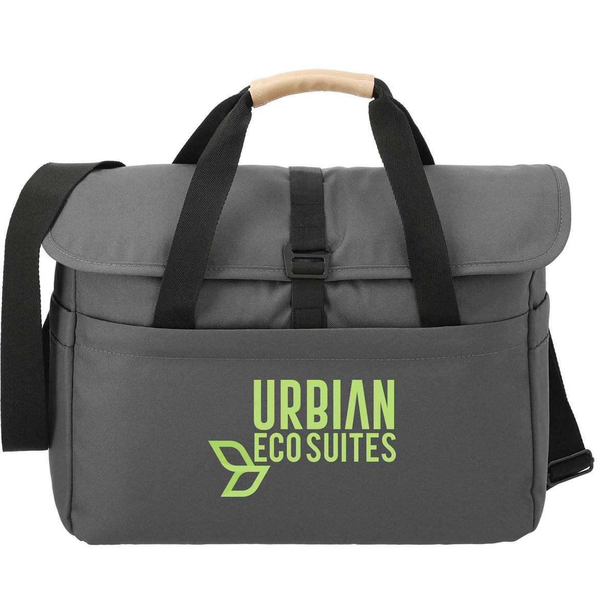 Aft Laptop Messenger Bag in Recycled Polyester, 15 Inches Embroidery - Charcoal - Front