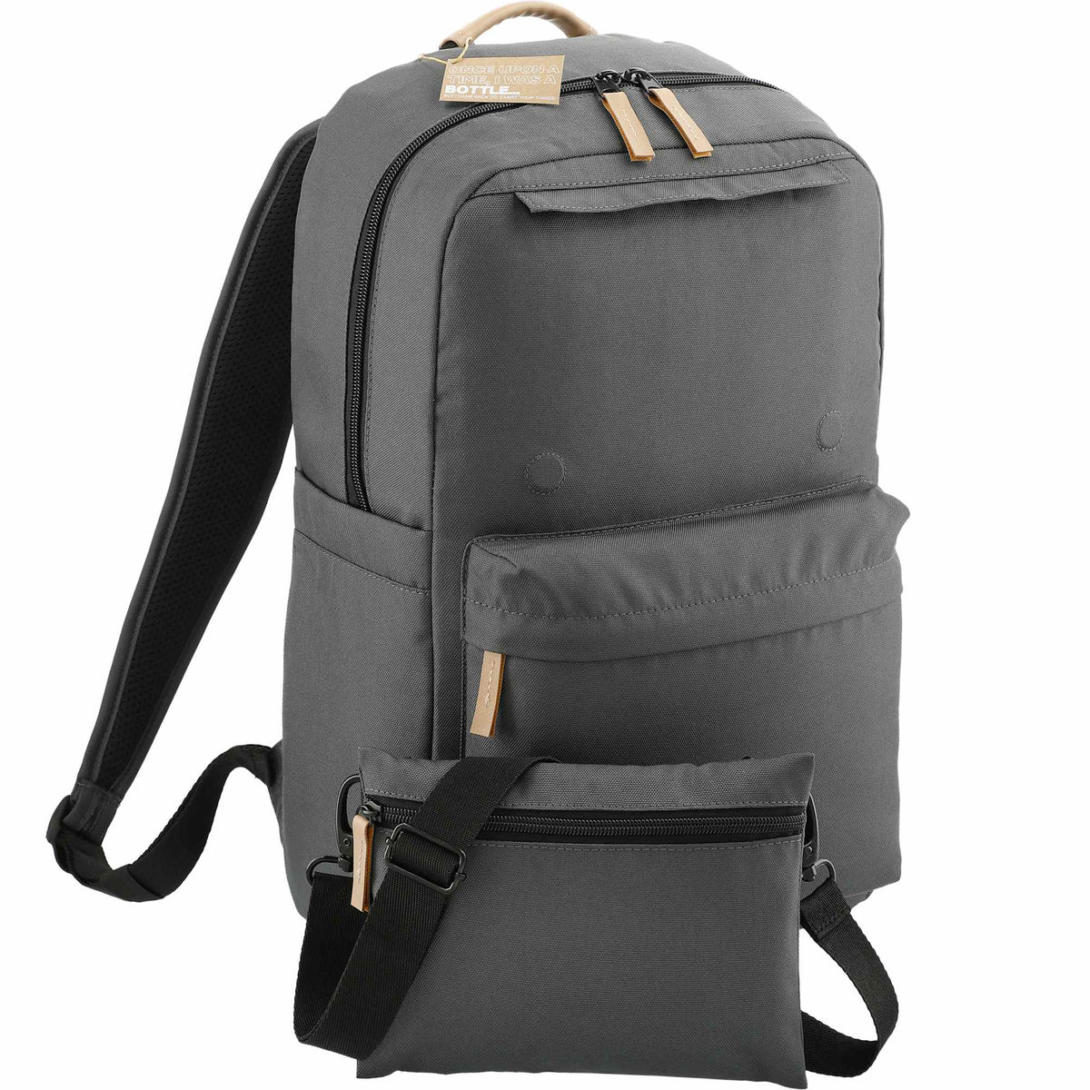 Aft Recycled Modular Backpack with Detachable Sling, 15 Inch Embroidery - Charcoal - Right Angle 2