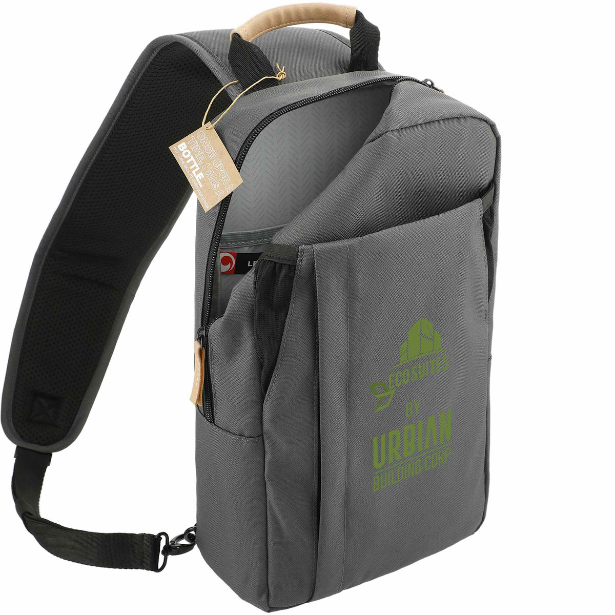 Aft Recycled Sling Bag with Strap Pocket Embroidery - Charcoal - Right Angle 2