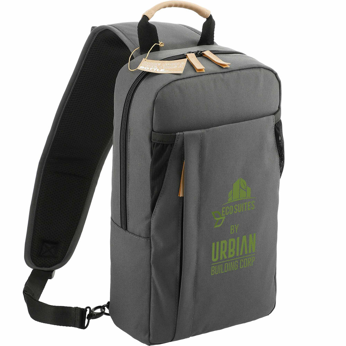 Aft Recycled Sling Bag with Strap Pocket Embroidery - Charcoal - Right Angle