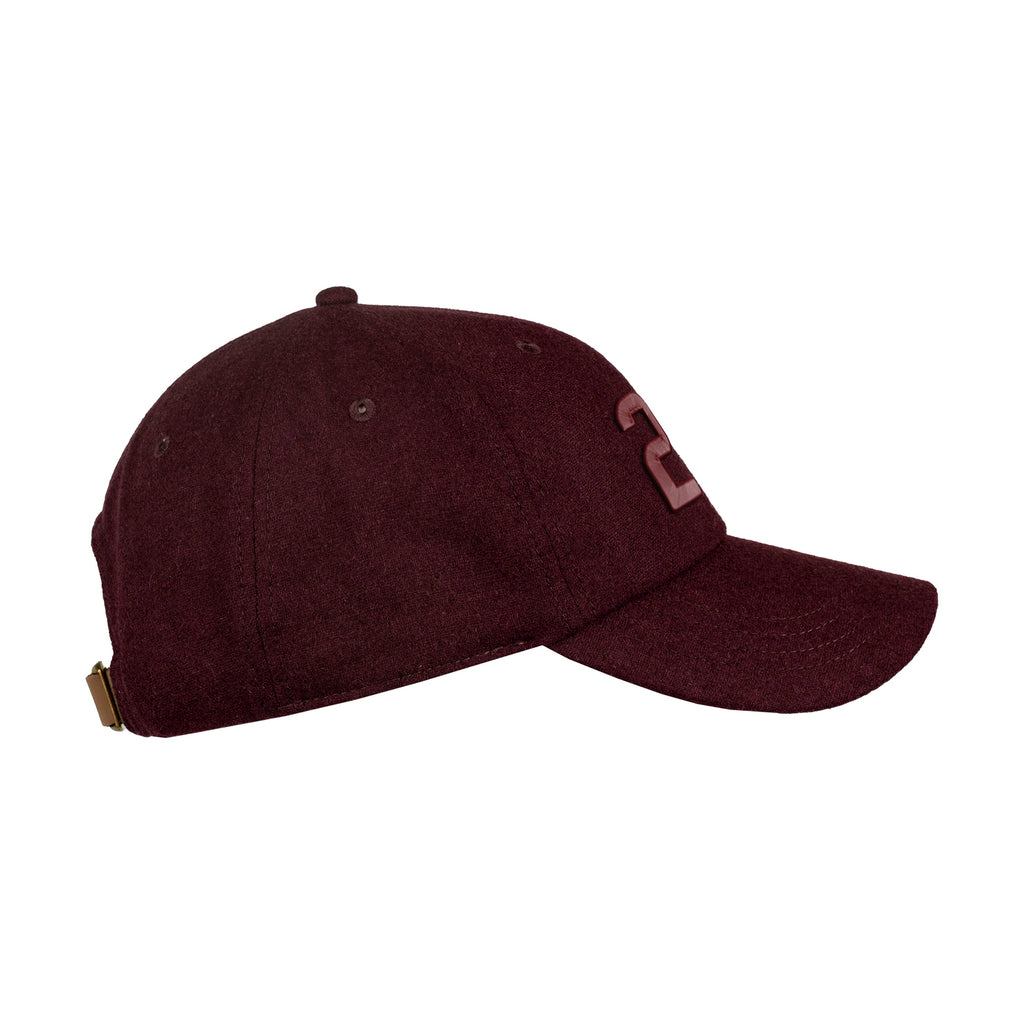 Ahead Clubhouse Wool Flannel Cap with Leather Strap Embroidery - Maroon - View 4