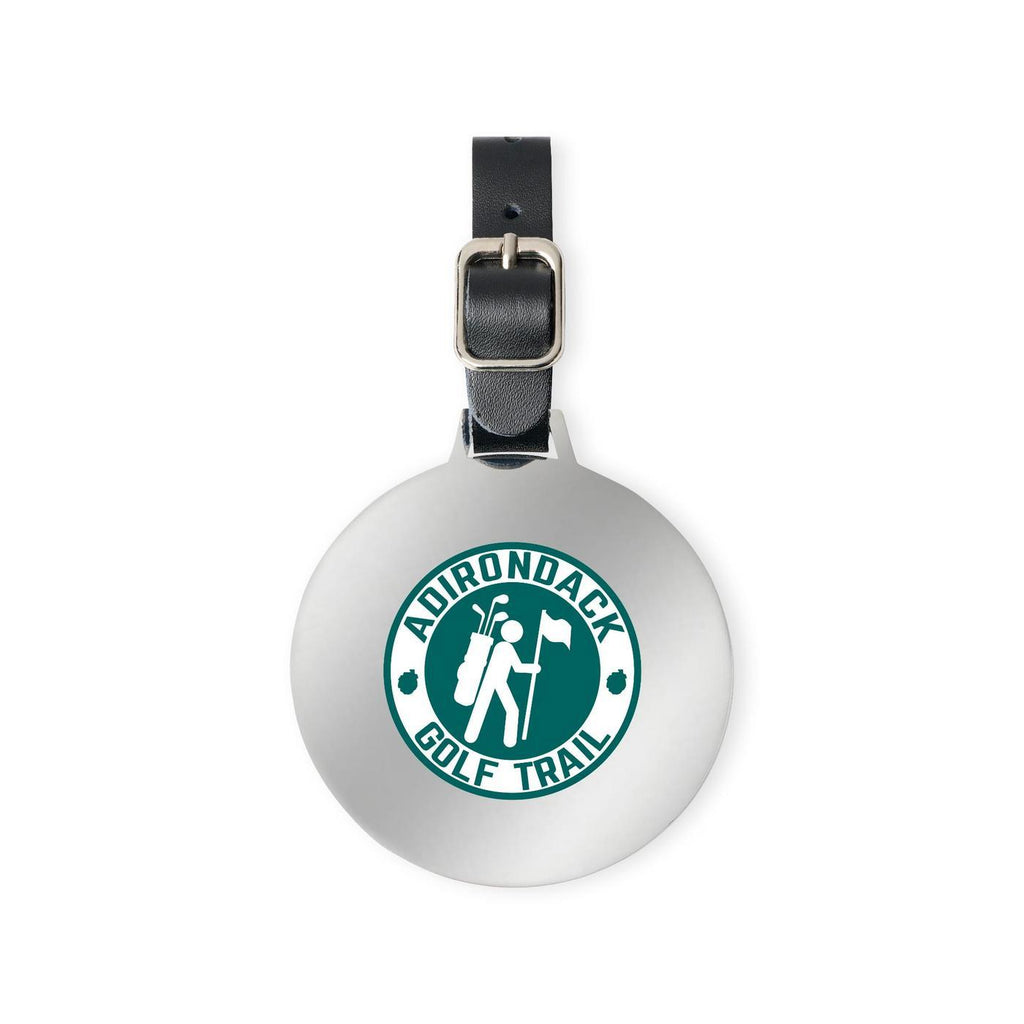 Ahead Large Round Golf Bag Tag with Leather Strap - Shiny Nickel - View 1
