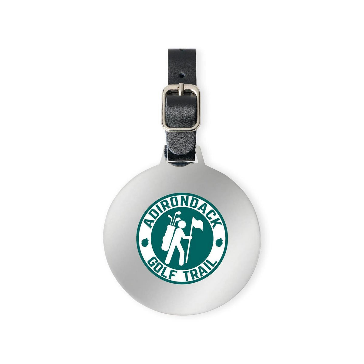 Ahead Large Round Golf Bag Tag with Leather Strap - Shiny Nickel - View 1
