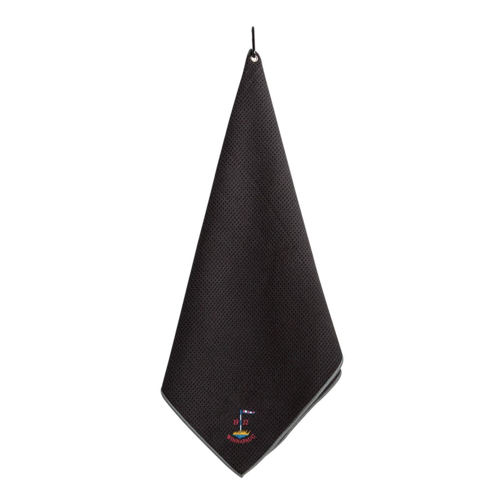 Ahead Microfiber Waffle Golf Towel with Carabiner, 17 x 38 Inches Embroidery - Black/Grey - View 1