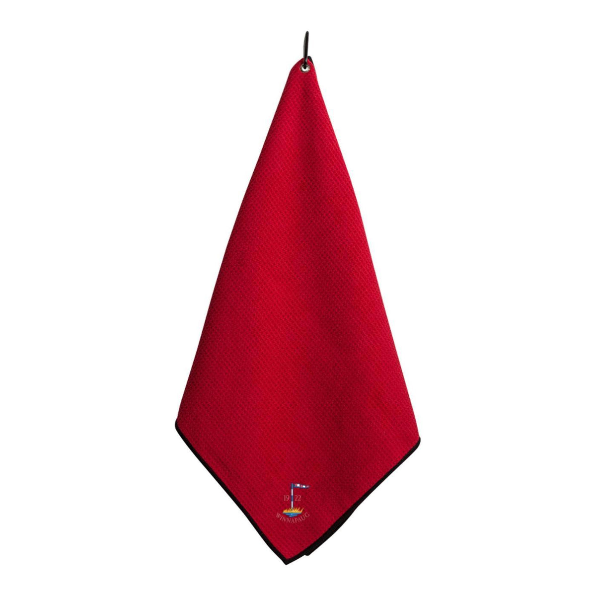 Ahead Microfiber Waffle Golf Towel with Carabiner, 17 x 38 Inches Embroidery - Red/Black - View 1