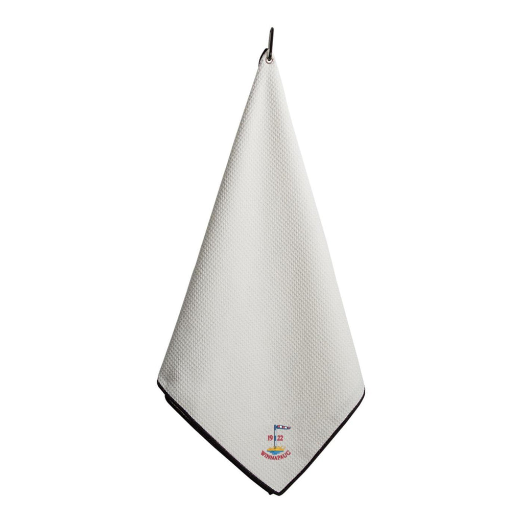 Ahead Microfiber Waffle Golf Towel with Carabiner, 17 x 38 Inches Embroidery - White/Black - View 1