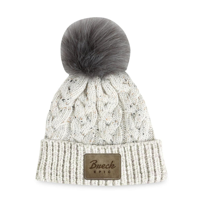 Ahead Speckle Pom Beanie with Cuff Embroidery