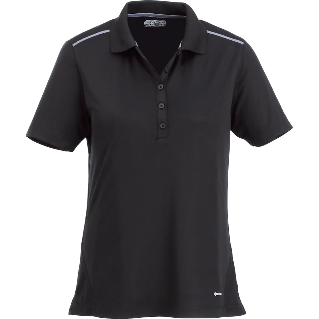 Albula Polo with Contrast Collar for Women Embroidery - Black/Steel Grey - Front