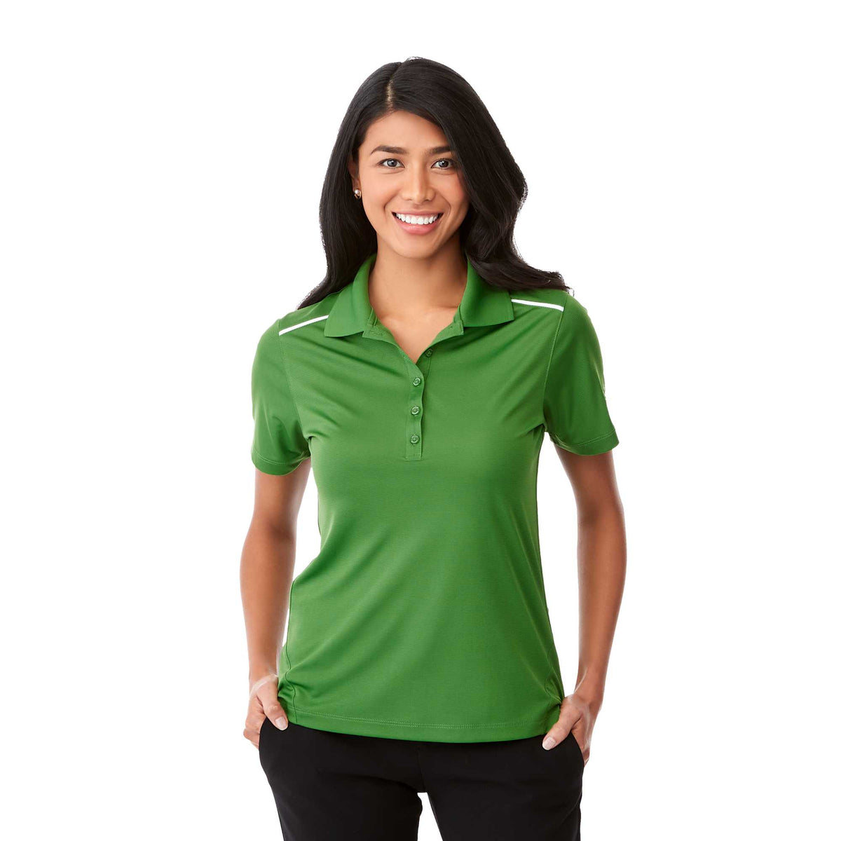 Albula Polo with Contrast Collar for Women Embroidery - Juniper/White - Front On Model