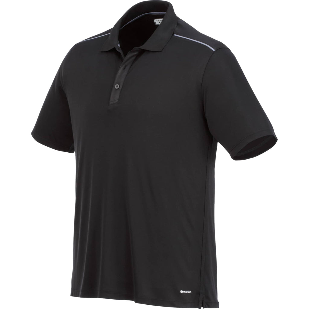 Albula Short Sleeve Polo with Contrast Collar for Men Debossing - Black/Steel Grey - Flat
