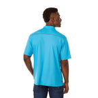 Albula Short Sleeve Polo with Contrast Collar for Men Debossing - Chill/Steel Grey - Back On Model