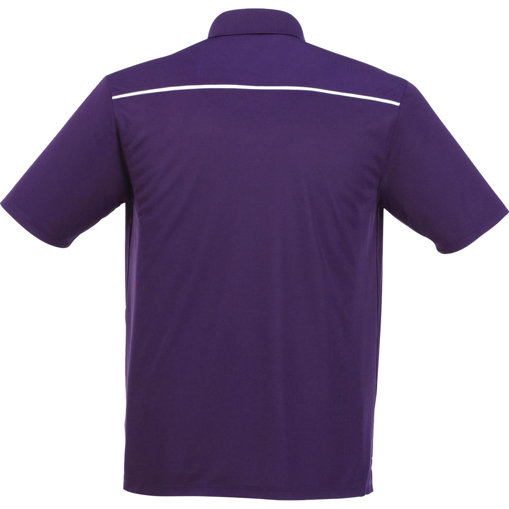 Albula Short Sleeve Polo with Contrast Collar for Men Debossing - Dark Plum/White - Back Flat