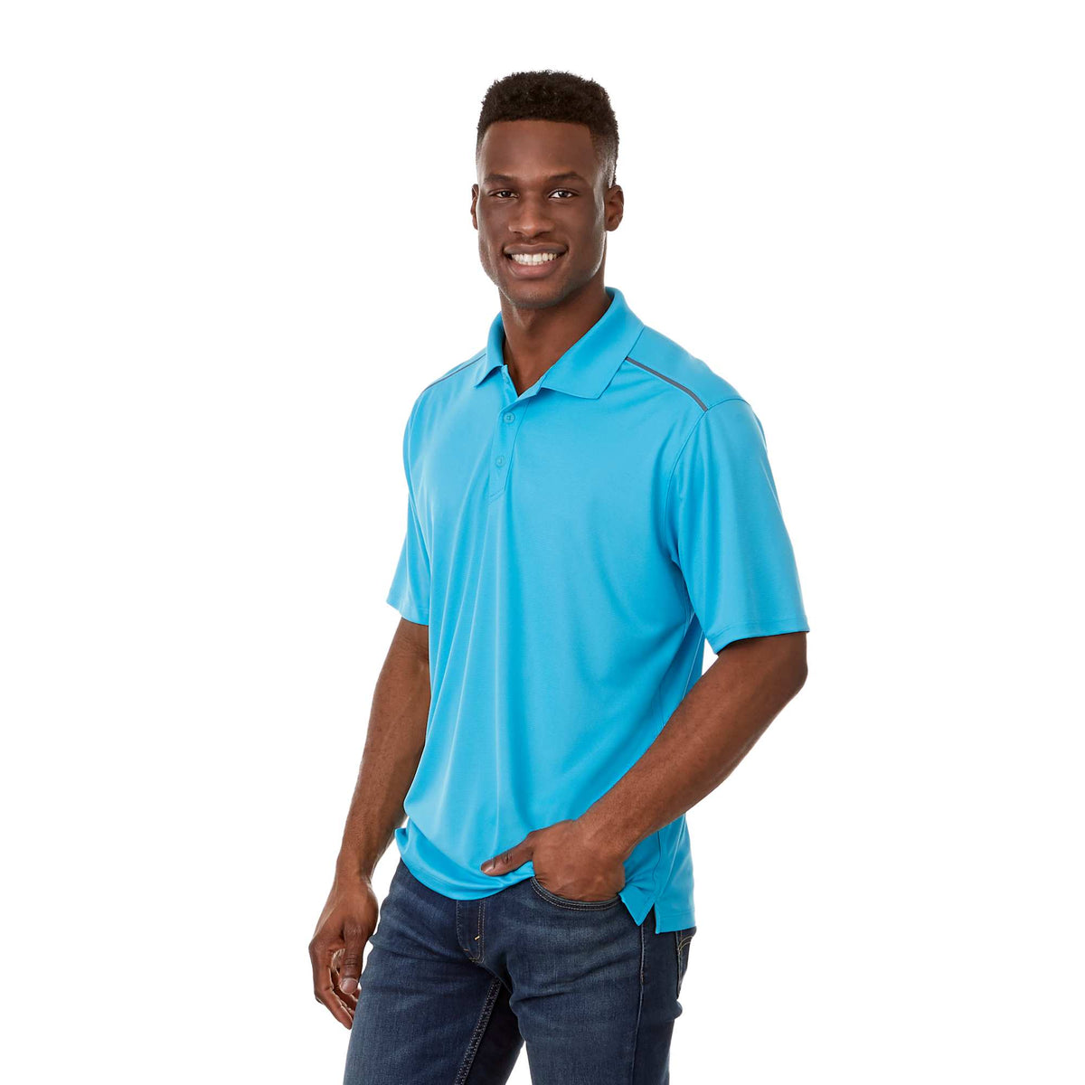 Albula Short Sleeve Polo with Contrast Collar for Men Embroidery - Chill/Steel Grey - On Model