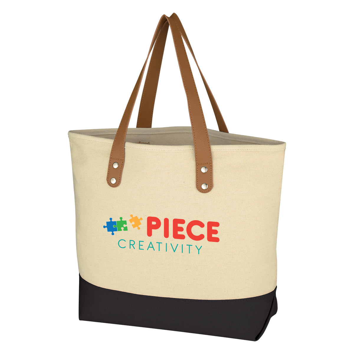 Alison Cotton Tote Bag, 12 oz - Natural with Black - Colorbrite