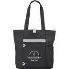 All-Purpose Tote with Bottle Pocket in Recycled PET Embroidery - Black - Front