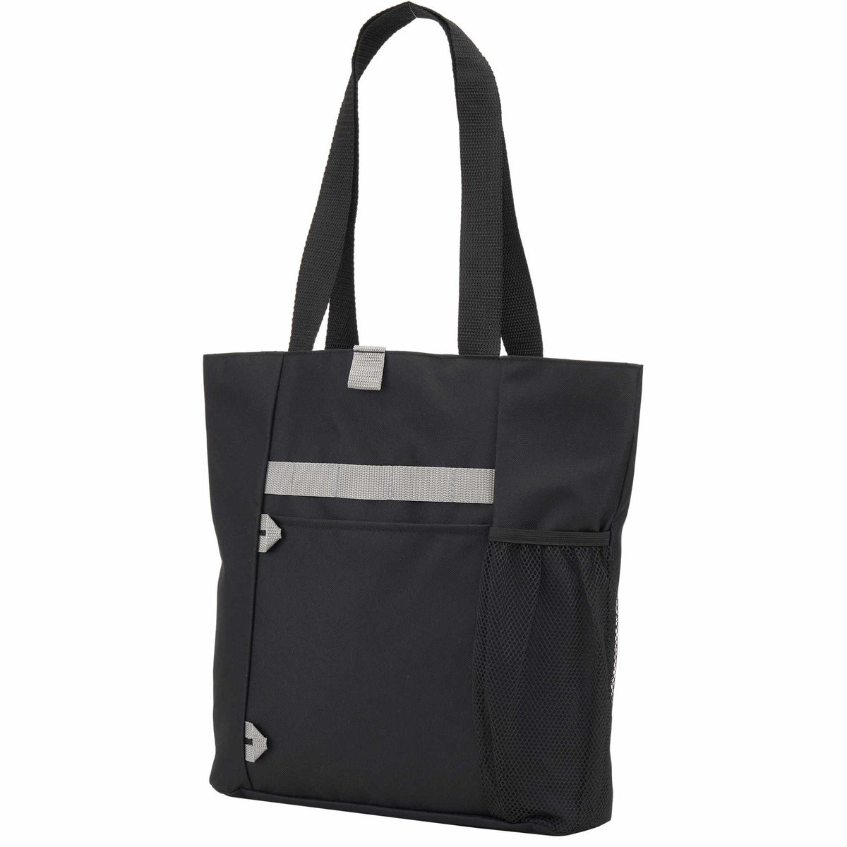 All-Purpose Tote with Bottle Pocket in Recycled PET Embroidery - Black - Left Angle 2