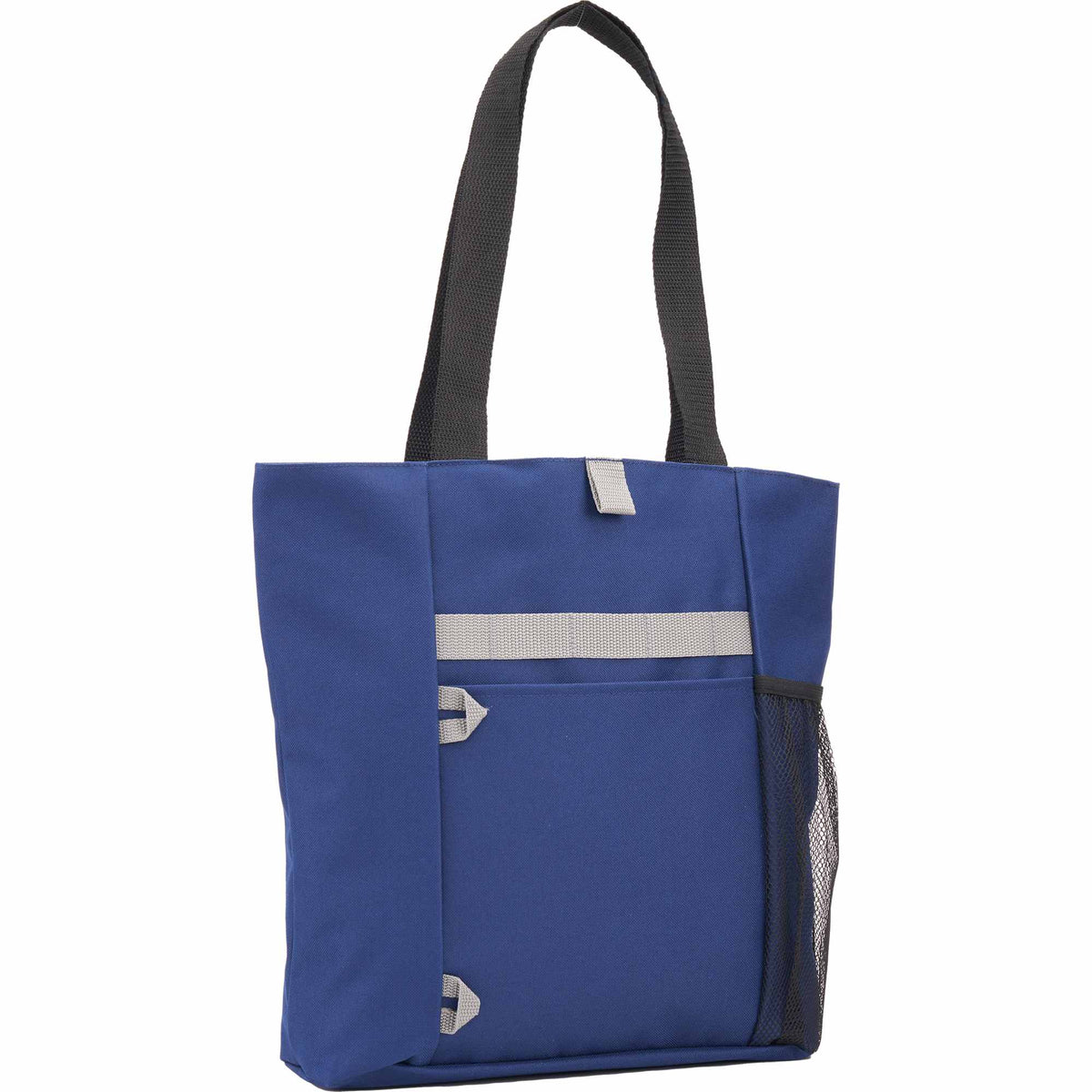 All-Purpose Tote with Bottle Pocket in Recycled PET Embroidery - Navy - Right Angle 2