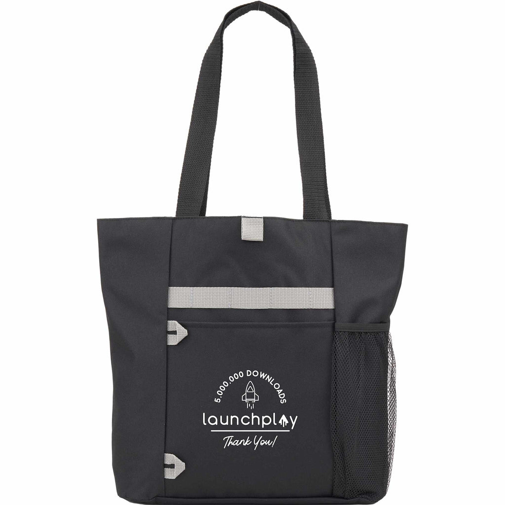 All-Purpose Tote with Bottle Pocket in Recycled PET Full Color - Black - Front