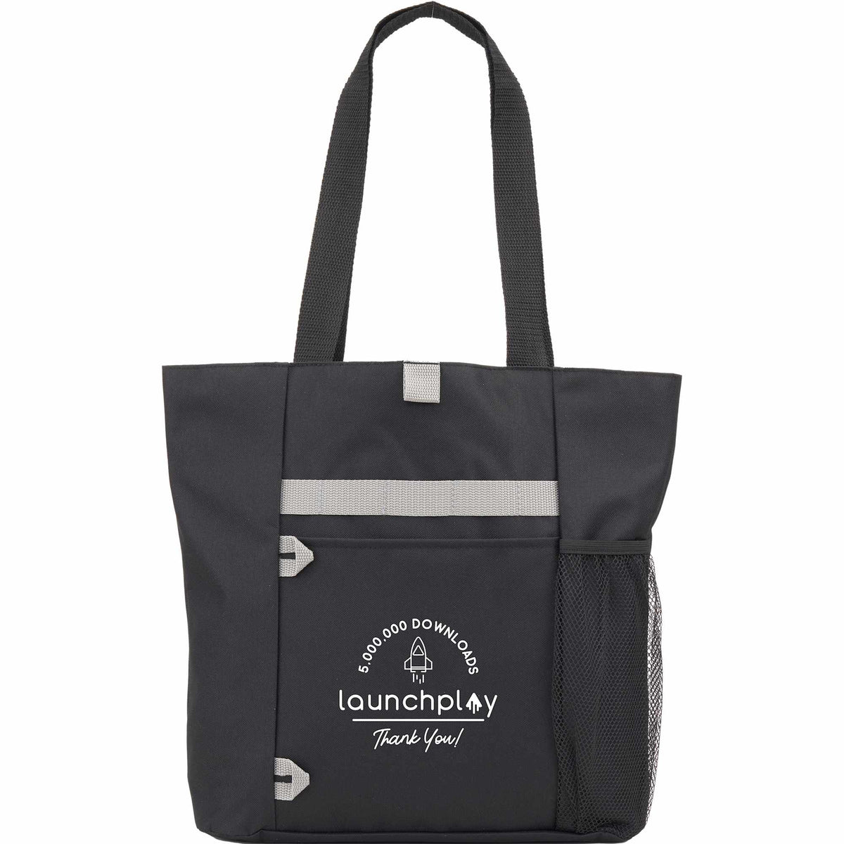 All-Purpose Tote with Bottle Pocket in Recycled PET Full Color - Black - Front