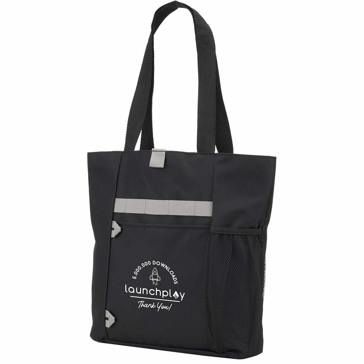 All-Purpose Tote with Bottle Pocket in Recycled PET Full Color - Black - Left Angle