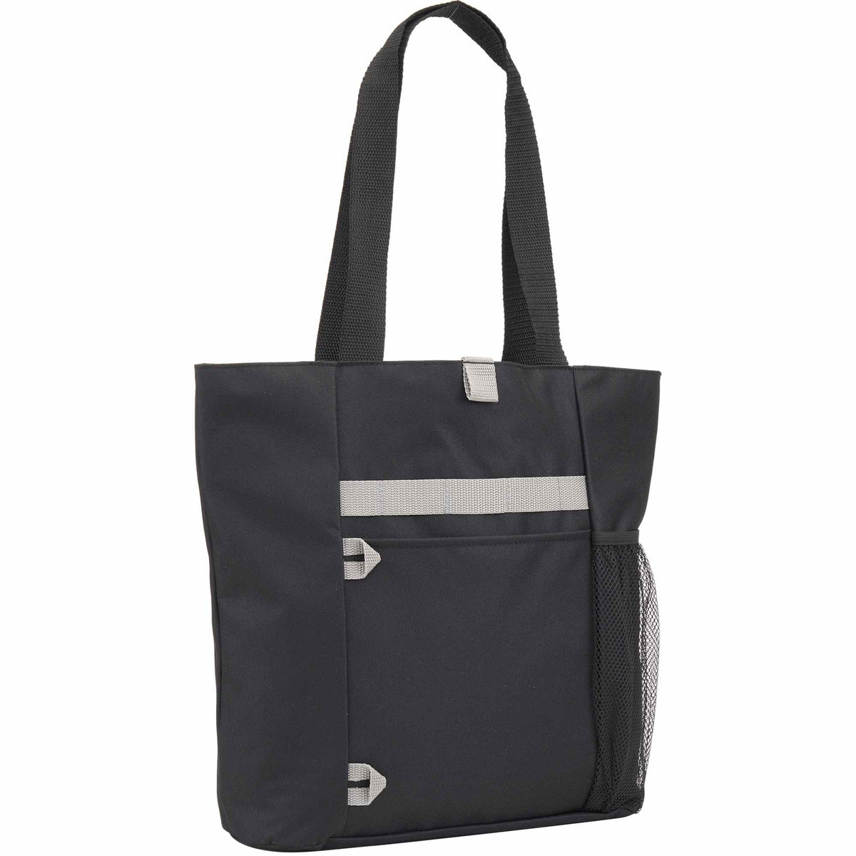 All-Purpose Tote with Bottle Pocket in Recycled PET Full Color - Black - Right Angle 2