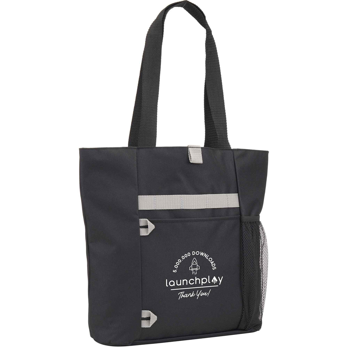 All-Purpose Tote with Bottle Pocket in Recycled PET Full Color - Black - Right Angle