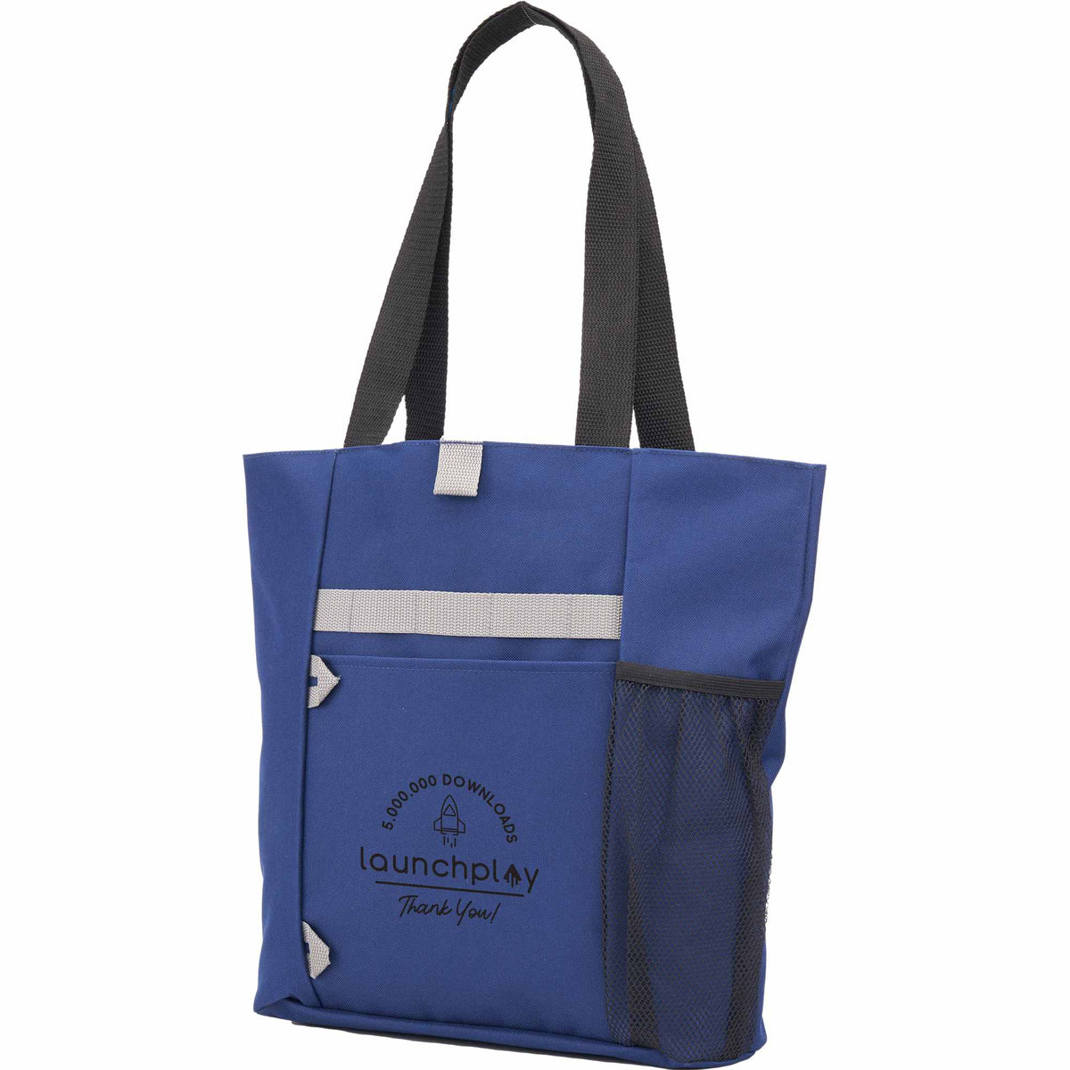 All-Purpose Tote with Bottle Pocket in Recycled PET Full Color - Navy - Left Angle