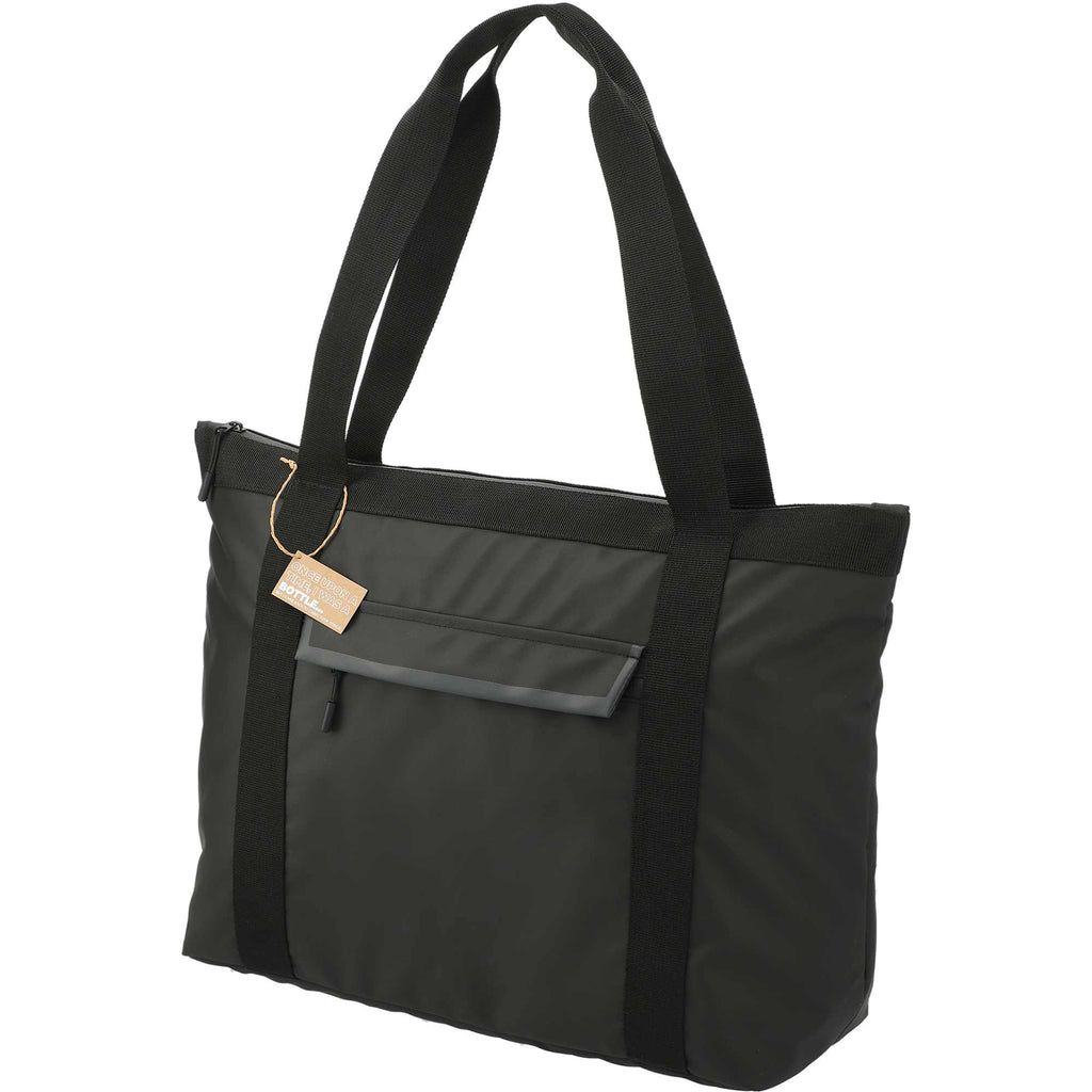 All-Weather Recycled Tote with Laptop Sleeve Embroidery - Black - Left Angle 2
