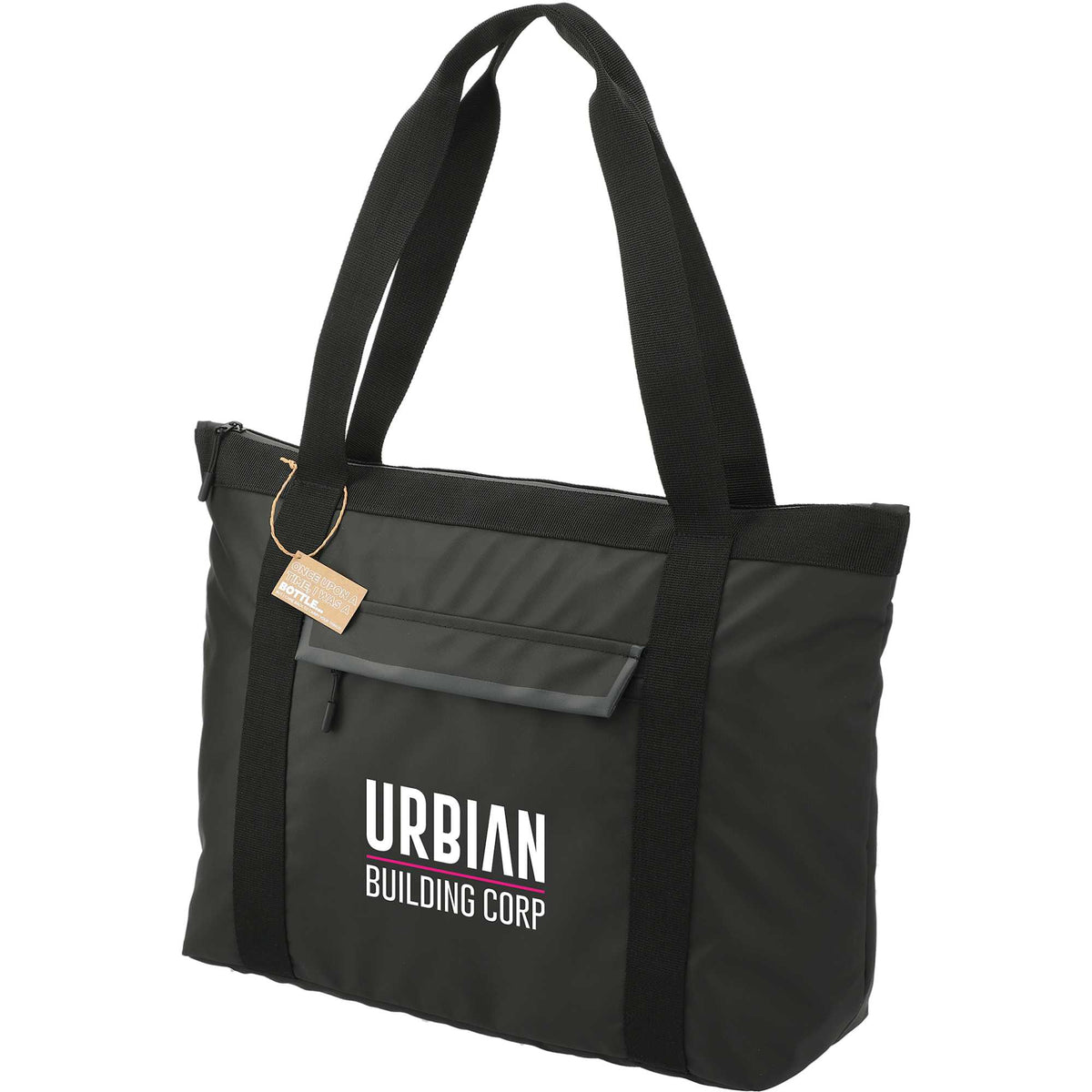 All-Weather Recycled Tote with Laptop Sleeve Embroidery - Black - Left Angle