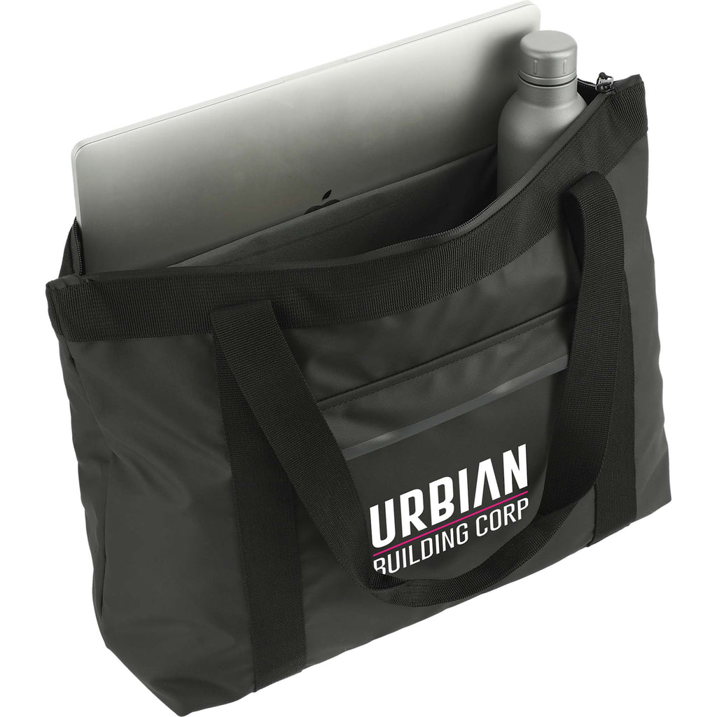 All-Weather Recycled Tote with Laptop Sleeve Transfer - Black - Right Angle 2