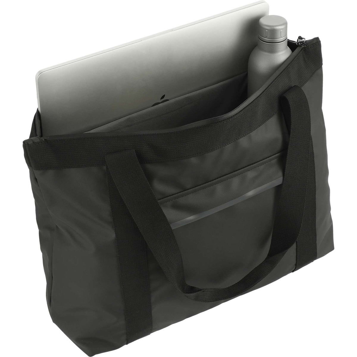 All-Weather Recycled Tote with Laptop Sleeve Transfer - Black - Right Angle 4