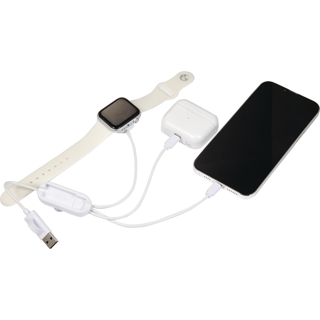 Allcord 5-in-1 Cable with Apple Watch Charger, 14 Inch - White - Detail Dual Usb 7