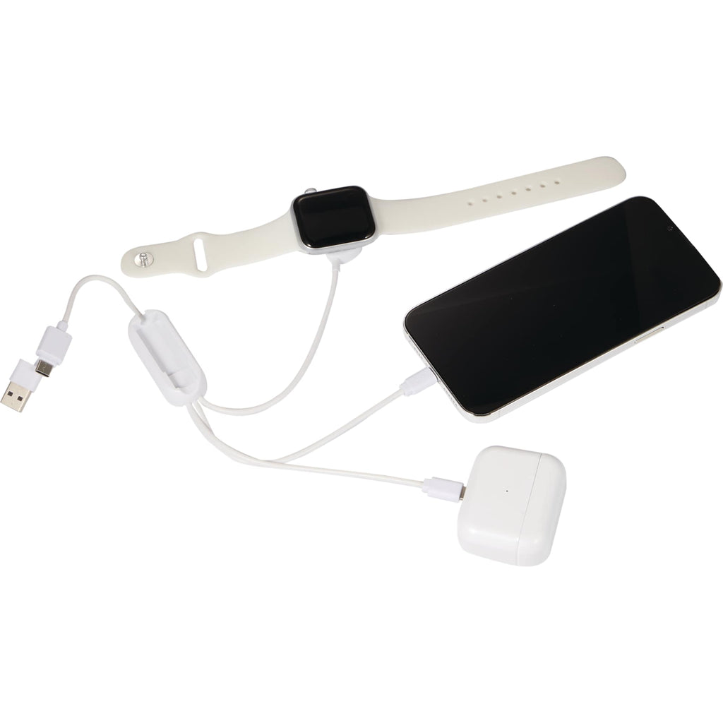 Allcord 5-in-1 Cable with Apple Watch Charger, 14 Inch - White - Front Dual Usb 2