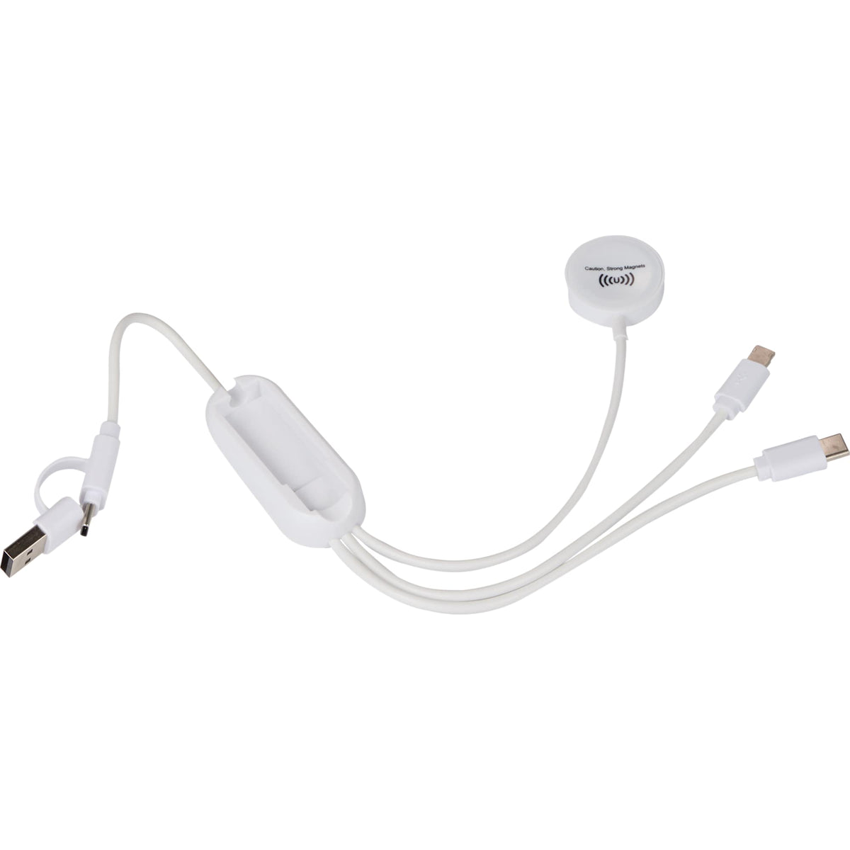Allcord 5-in-1 Cable with Apple Watch Charger, 14 Inch - White - Front Dual Usb